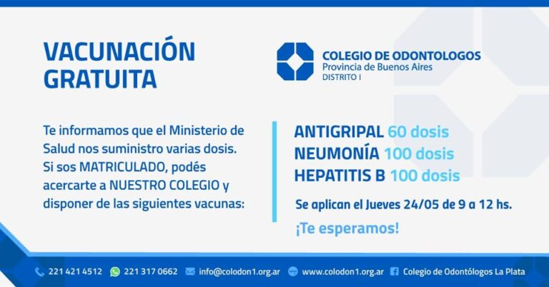 Vacunación gratuita en el Distrito I del COPBA